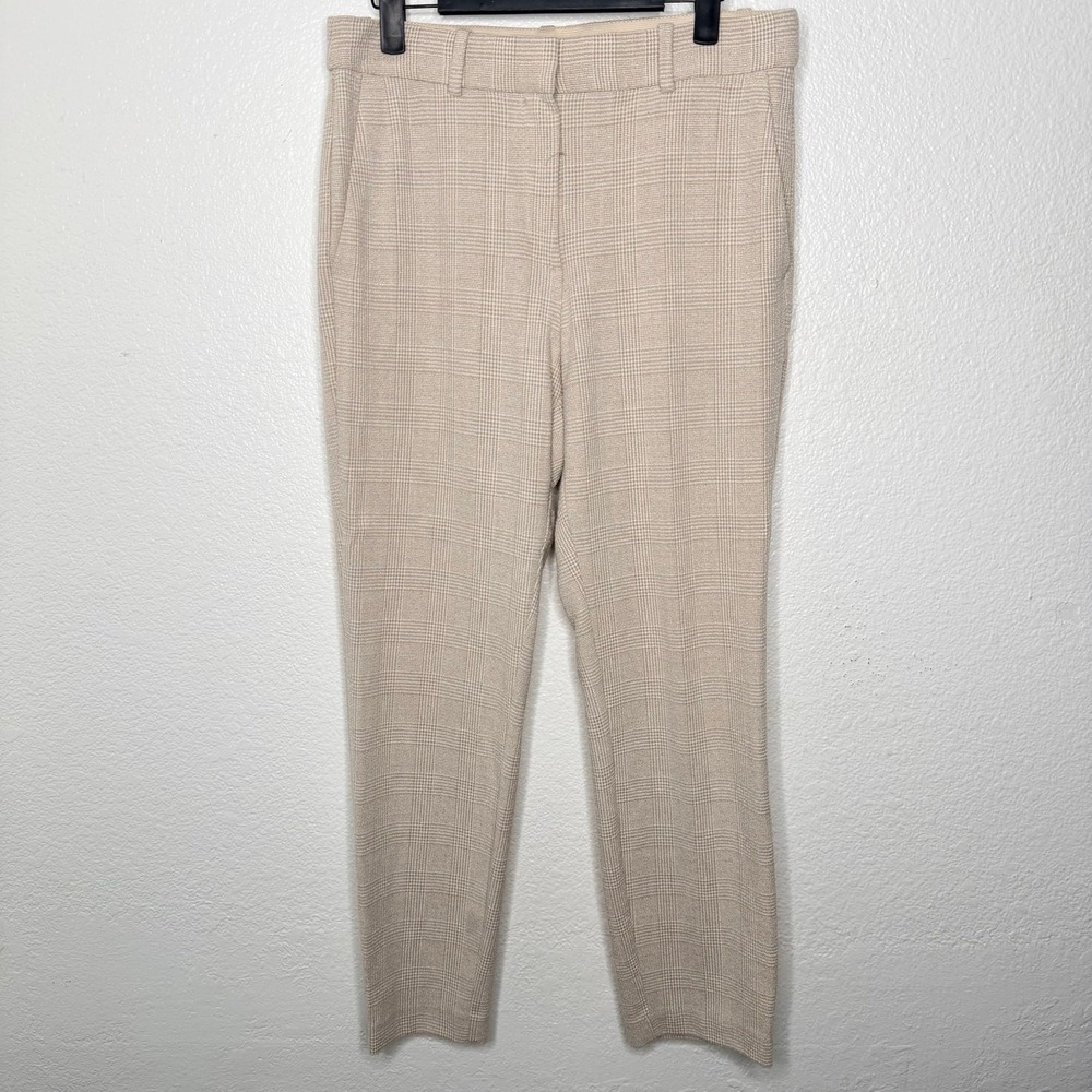 HM Beige Glen Check Plaid Ankle Trousers High Waist Dress Pants Size 12